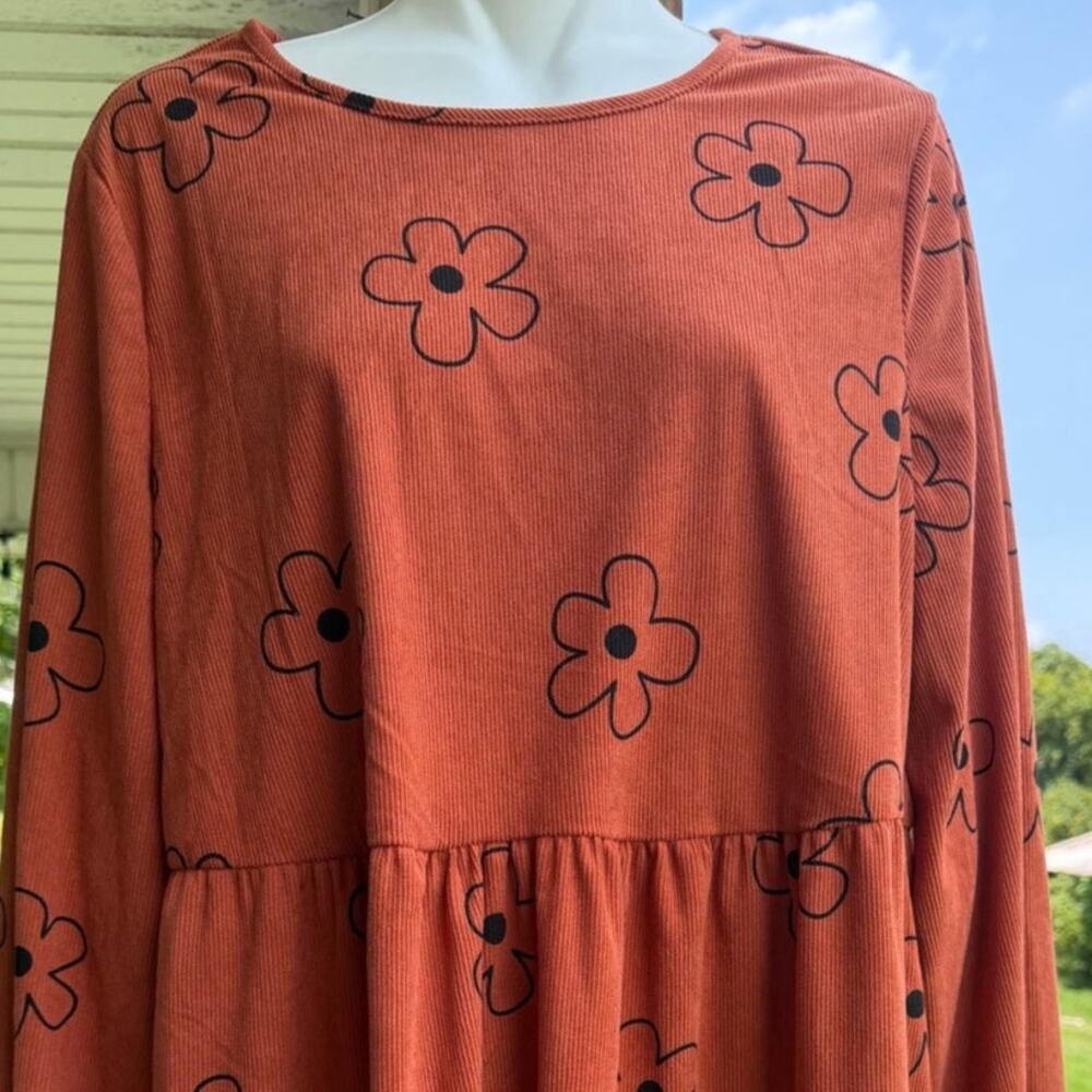 Retro 70s Hippie SHEIN Daisy Floral Babydoll Tiered Dress Indie Boho Groovy L